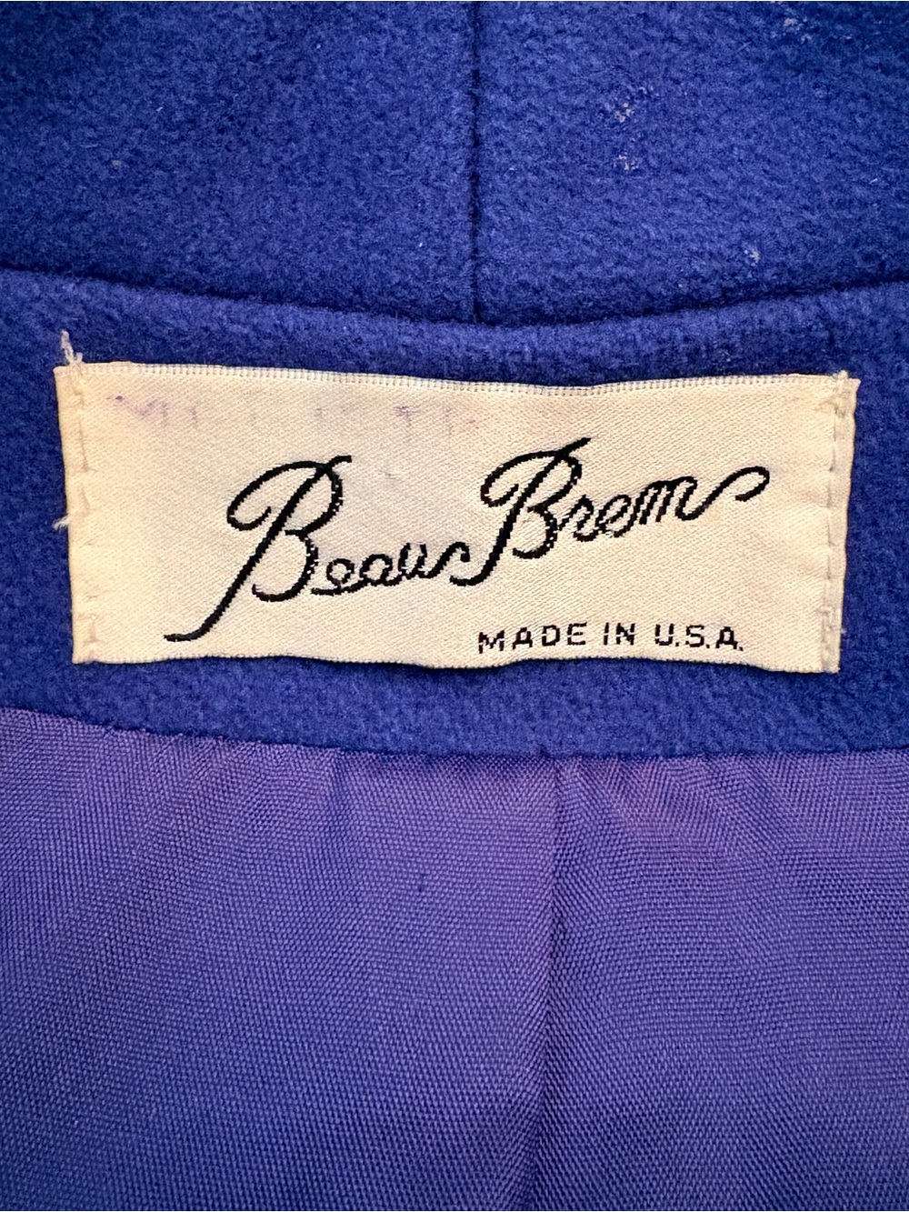 Vintage 70s Womans Royal Blue Wool Coat Size 12 Petite Union Made in USA Maxi - Picture 5 of 13